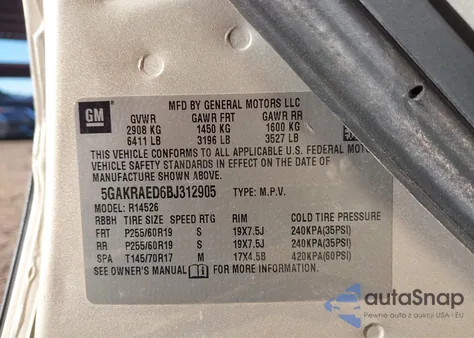 2011 Buick Enclave Cx z USA, uszkodzony, nr VIN 5GAKRAED6BJ312905